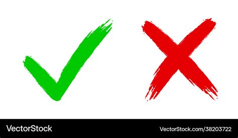 Cross x and tick v ok check mark Royalty Free Vector Image