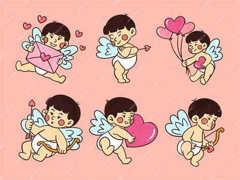 Premium Vector | Cute illustration of chinese version cupid with various pose