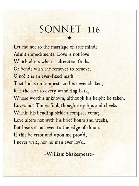 Sonnet 116 by William Shakespeare Poetry Art Love Poem Love - Etsy