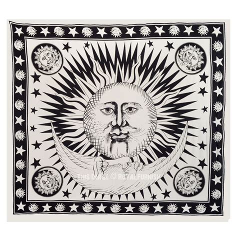 Black and White Sun and Moon Stars Tapestry Wall Hanging - RoyalFurnish.com