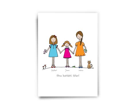 DIGITAL Personalized portrait of three sisters printable wall | Etsy