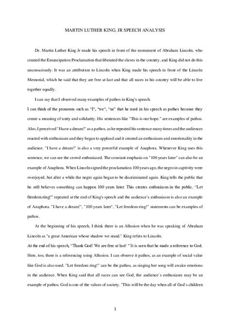 (PDF) Rhetorical Analysis of Martin Luther King Jr.'s Speech