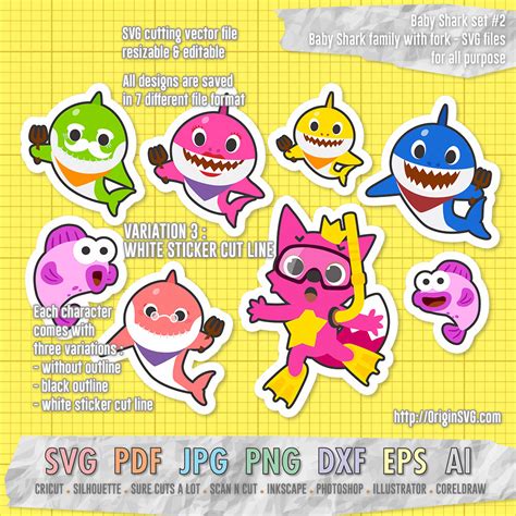 Baby Shark Set 2 – Pinkfong Baby Shark Family With Fork – Origin SVG Art