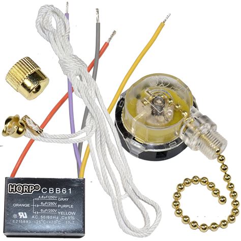 HQRP Kit Ceiling Fan Capacitor CBB61 4.8uf+6uf+6uf 4-Wire and 3-Speed Fan Switch - Walmart.com