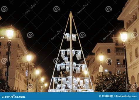 Thessaloniki, Greece Christmas 2018 Decorations at Aristotelous Square. Editorial Photography ...