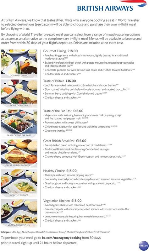 British Airways - Airline meal information for passengers