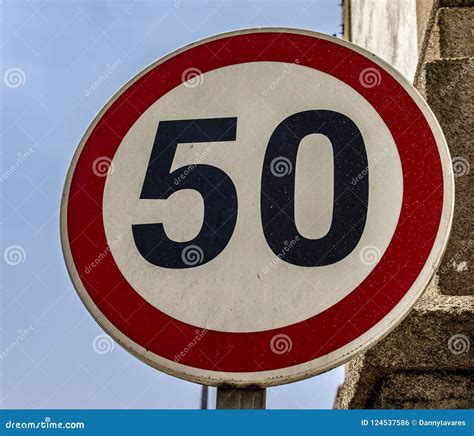 European Road SIgn Speed Limit 50 Stock Photo - Image of detail ...