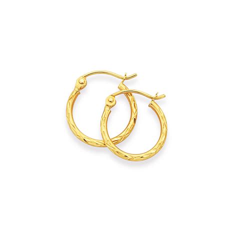 9ct Gold 1.5x10mm Diamond-cut Hoop Earrings | Earrings | Prouds The Jewellers