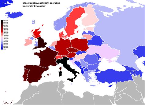 Map of oldest universities in Europe (1050-present) : r/europe