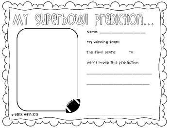 Super Bowl Prediction Sheet | Super bowl predictions, Teaching literacy ...