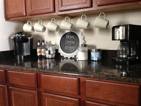 Coffee bar-cups under cabinets | Coffee bar home, Coffee nook, Wine ...