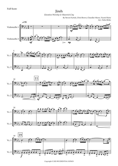 Jireh (arr. Fabio Britto) Sheet Music | Elevation Worship | Cello Duet