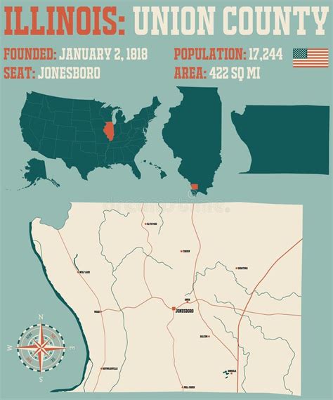 Map of Union County in Illinois Stock Vector - Illustration of gray ...