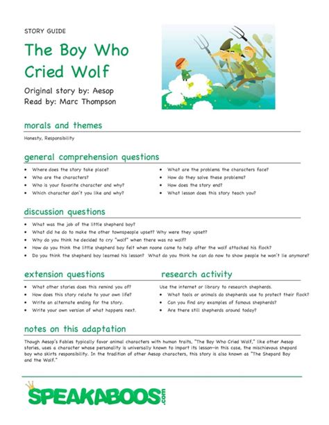 Lesson Plans: The Boy Who Cried Wolf | Speakaboos Worksheets