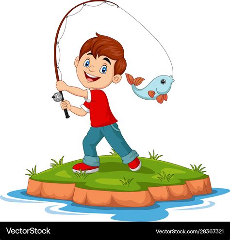 Cartoon happy boy fishing Royalty Free Vector Image