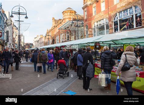 Leeds city centre high street market Stock Photo - Alamy