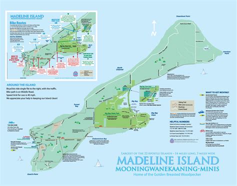 Biking map of Madeline Island, referred to as Moningwunakauning or Home ...