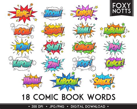 Superhero Comic Book Words Clip Art Text Bubbles, Digital Download ...