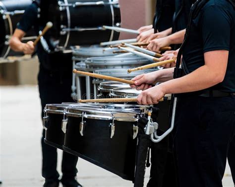 Section of a Marching Band Drum Line Warming Up for a Parade Stock Image - Image of musician ...