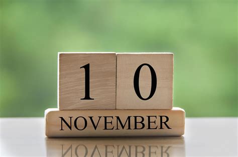 November 10 calendar date text on wooden blocks with copy space for ideas or text. Copy space ...