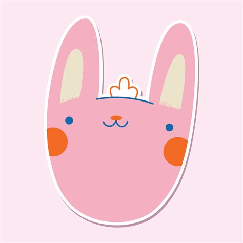 Cute kawaii pink rabbit pet sticker.Kid graphic.Vector Illustration ...