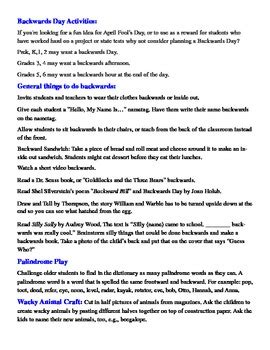 Backwards Day Activities Songs & games by Kathy Stemke | TpT