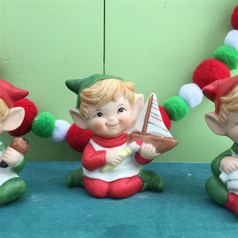 Vintage Homco Elves, Set of Three, Vintage Christmas Elves, Vintage Elf Figurine, Vintage Elf ...