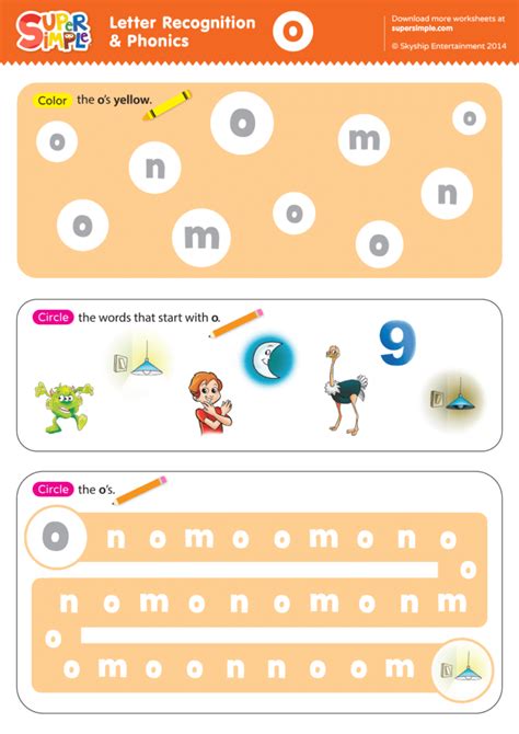 Letter Recognition & Phonics Worksheet - o (lowercase) - Super Simple