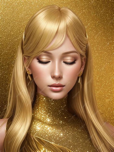 Premium AI Image | AI Generated fictional blond Girl in gold glittering dress on golden glitter ...