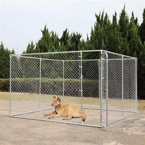 Jaxpety Open-top Chain Link Fence Dog Kennel Outdoor 10x10x6 ft ...