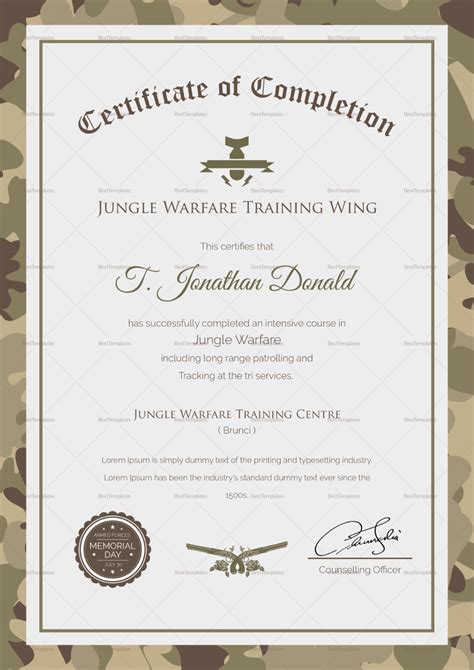 Army Certificate Of Completion Template (5) | PROFESSIONAL TEMPLATES | Certificate of completion ...