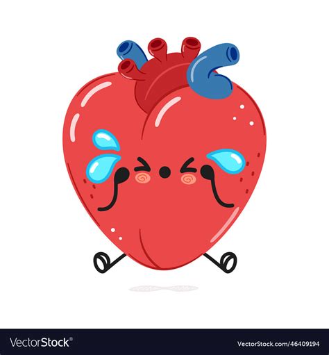 Cute sad heart organ character hand drawn Vector Image