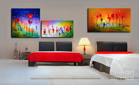 Bedroom with abstract paintings on the wall Digital Art by Viktor Birkus - Fine Art America