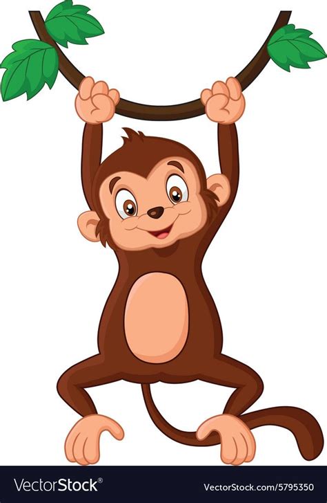 Cartoon monkey hanging in tree vector image on VectorStock | Cartoon monkey, Baby animal ...