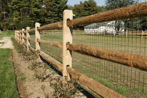 STYLE: 3 rail post & rail with welded wire | Backyard fences, Fence landscaping, Fence design