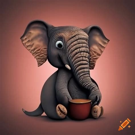 Elephant with a coffee cup on Craiyon