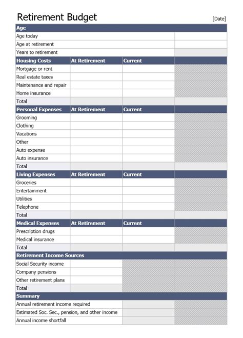 Retirement Budget Template Excel