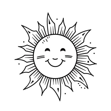 Sunny Sun Illustration Vector In Black And White Outline Sketch Drawing ...