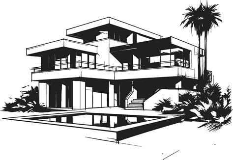 Villa Design Construction Emblematic Style in Vector Iconic Villa Structure Contemporary Design ...