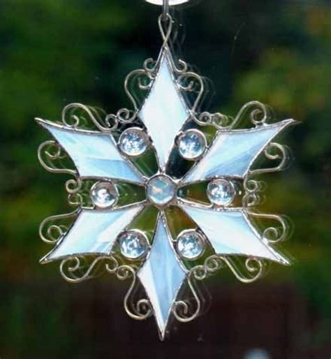 Jeweled Stained Glass Filigree Snowflake by TheGlassCottage