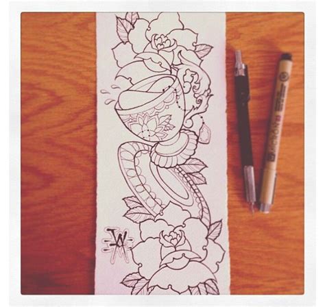 Outline Flowers And Teacup Tattoo Design | Teacup tattoo, Cup tattoo, Sleeve tattoos