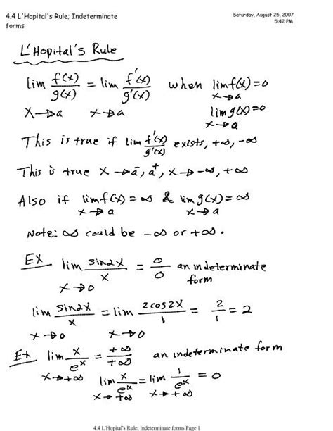 4.4 L'Hopital's Rule; Indeterminate forms