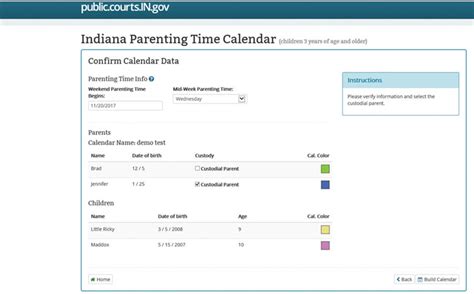 Indiana Parenting Time Calendar
