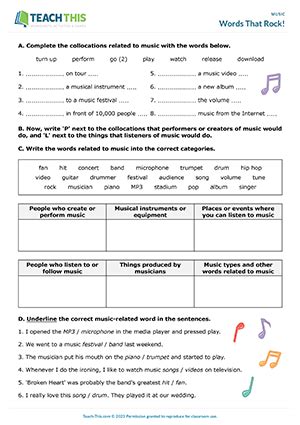 Music ESL Games Worksheets Activities