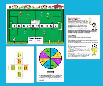 Subtraction Soccer Math Games: Differentiate with 190 Facts! 3 Ways to Play!