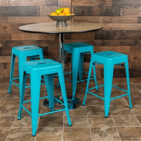 Flash Furniture 24" High Metal Counter-Height, Indoor Bar Stool in Teal - Stackable Set of 4 ...