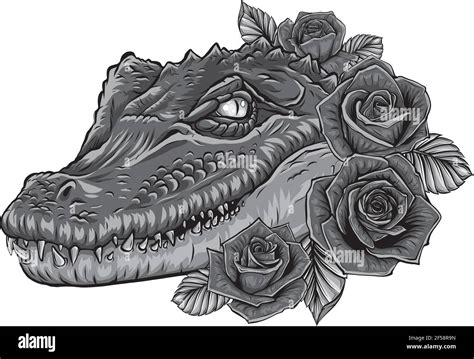 Vector illustration of crocodile head with roses Stock Vector Image & Art - Alamy