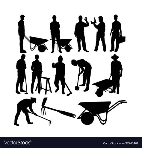 Farmer and worker activity silhouettes Royalty Free Vector