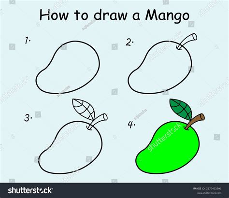 Step by step to draw a Mango. Drawing tutorial a - Royalty Free Stock ...