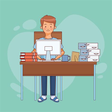 Man sitting at desk working from home 1255742 Vector Art at Vecteezy